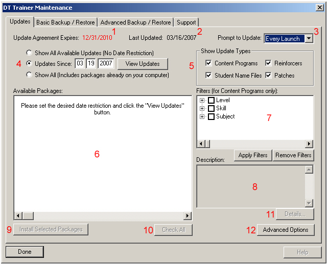 Updates Page Overview - DT Trainer